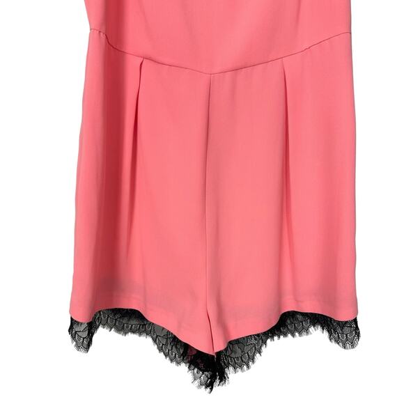 NWT Topshop Pink Sleeveless Romper Keyhole Back Black Lace Trim Sz 6 Boho Chic - Picture 5 of 14